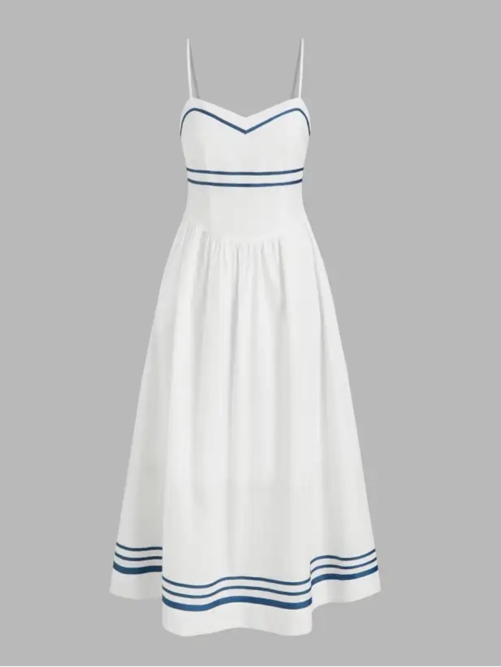 Moon River White Midi Dress with Black Stripe Trim